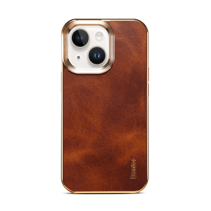 For iPhone 14 Plus Denior Oil Wax Cowhide Plating Phone Case(Brown) - iPhone 14 Plus Cases by Denior | Online Shopping South Africa | PMC Jewellery