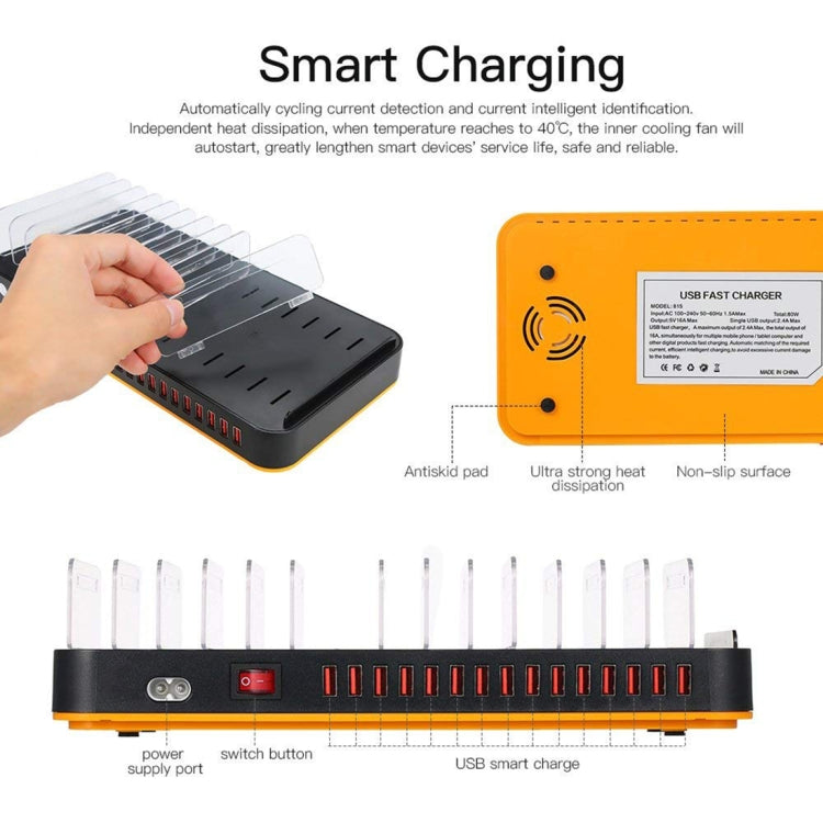 WLX-815P 180W 15 Ports USB Fast Charging Dock Smart Charger with Holder, AU Plug - Multifunction Charger by PMC Jewellery | Online Shopping South Africa | PMC Jewellery