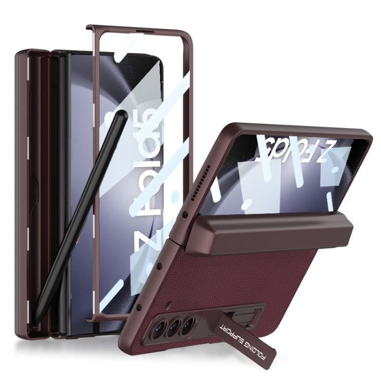 For Samsung Galaxy Z Fold5 GKK Integrated Magnetic Flip Plain Leather Phone Case with Pen Box(Wine Red) - Galaxy Z Fold5 Cases by GKK | Online Shopping South Africa | PMC Jewellery