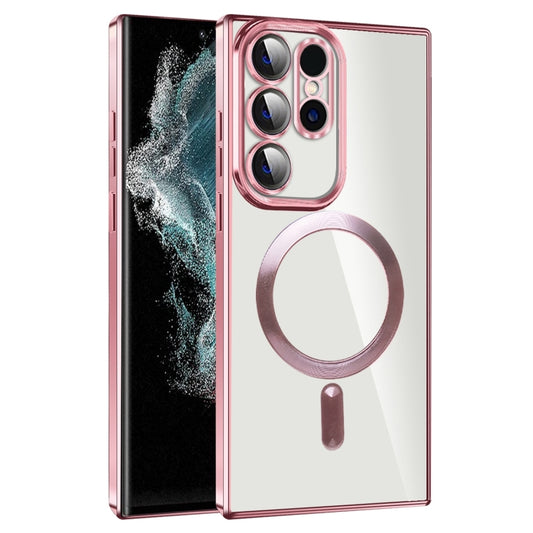 For Samsung Galaxy S22 Ultra 5G CD Texture Plating TPU MagSafe Phone Case with Lens Film(Pink) - Galaxy S22 Ultra 5G Cases by PMC Jewellery | Online Shopping South Africa | PMC Jewellery