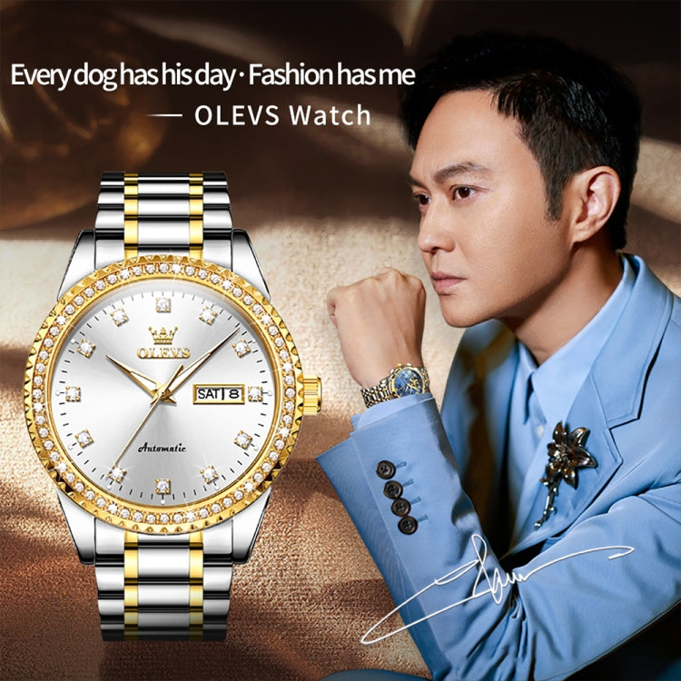 OLEVS 7003 Men Multifunctional Waterproof Mechanical Watch(Gold + White) - Metal Strap Watches by OLEVS | Online Shopping South Africa | PMC Jewellery