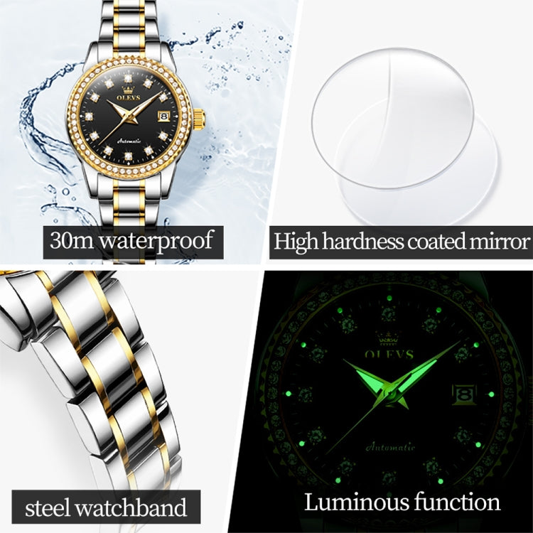 OLEVS 7003 Women Multifunctional Waterproof Mechanical Watch(Gold + Black) - Metal Strap Watches by OLEVS | Online Shopping South Africa | PMC Jewellery