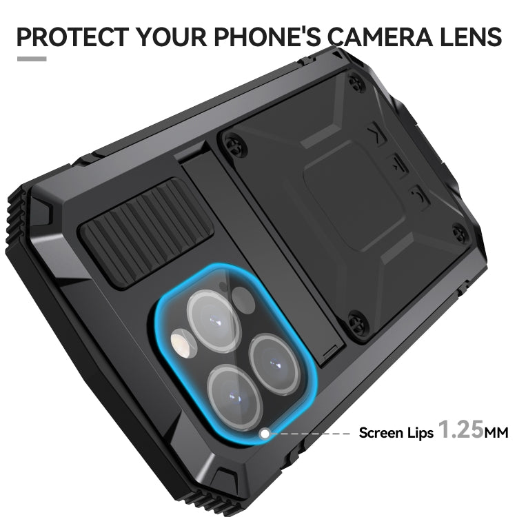 For iPhone 15 Pro Max R-JUST Shockproof Life Waterproof Dust-proof Metal + Silicone Phone Case with Holder(Black) - iPhone 15 Pro Max Cases by R-JUST | Online Shopping South Africa | PMC TechLife | Buy Now Pay Later Mobicred