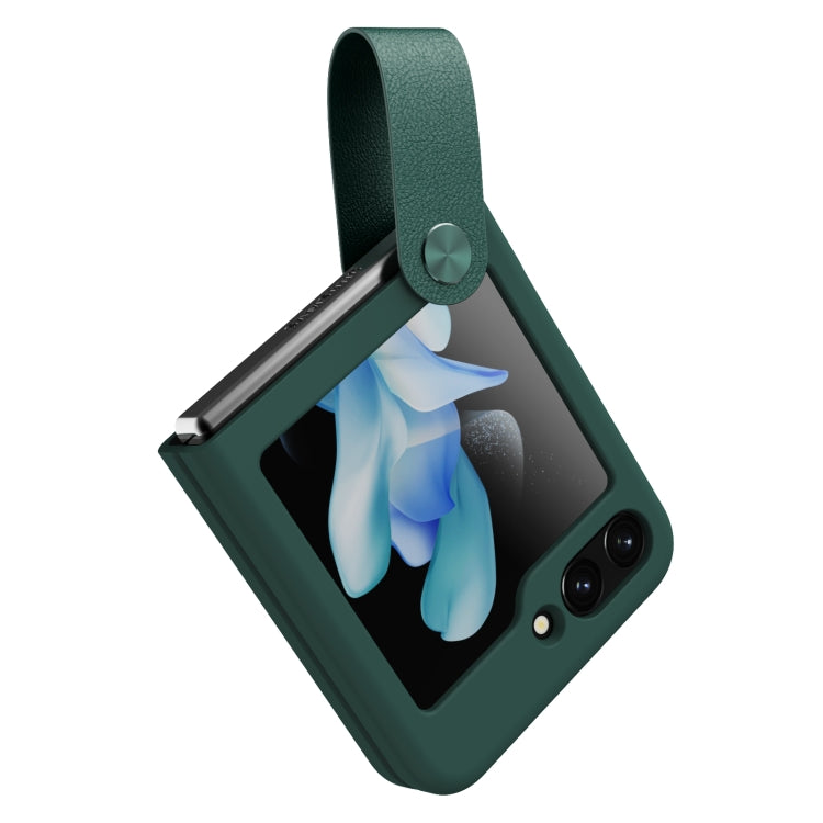 For Samsung Galaxy Z Flip5 NILLKIN Skin Feel Liquid Silicone Phone Case With Finger Strap(Green) - Galaxy Z Flip5 Cases by NILLKIN | Online Shopping South Africa | PMC Jewellery | Buy Now Pay Later Mobicred