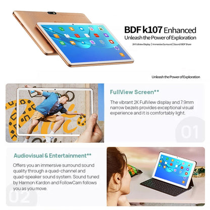 BDF K107 3G Phone Call Tablet PC 10.1 inch, 4GB+64GB, Android 10 MT8321 Quad Core, Support Dual SIM, EU Plug(Gold) - BDF by BDF | Online Shopping South Africa | PMC Jewellery