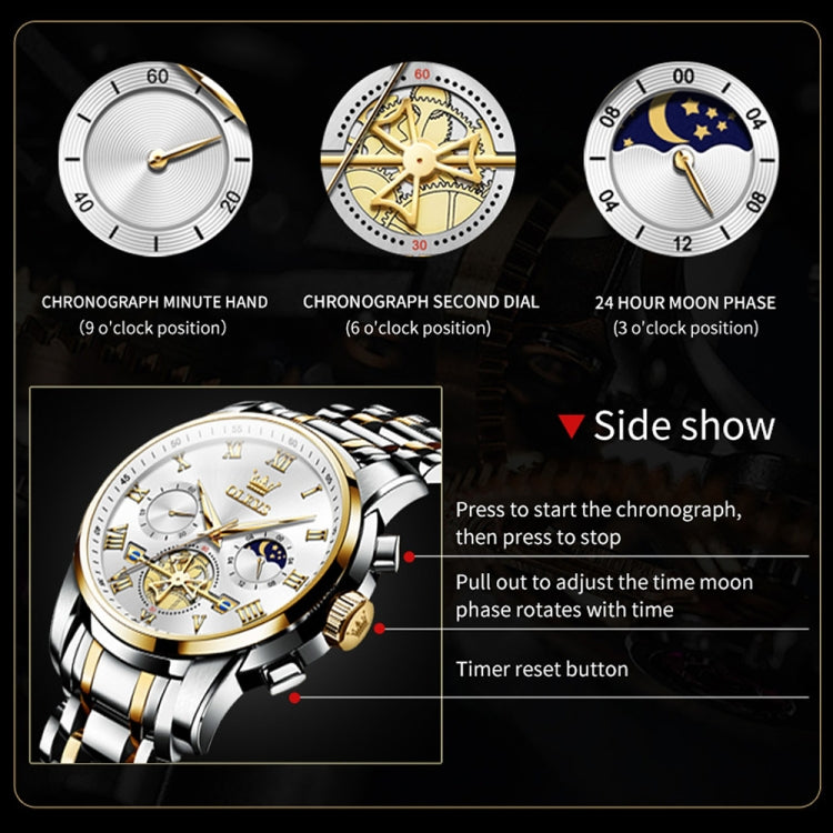 OLEVS 2859 Men Multifunctional Luminous Waterproof Quartz Watch(White + Gold) - Metal Strap Watches by OLEVS | Online Shopping South Africa | PMC Jewellery