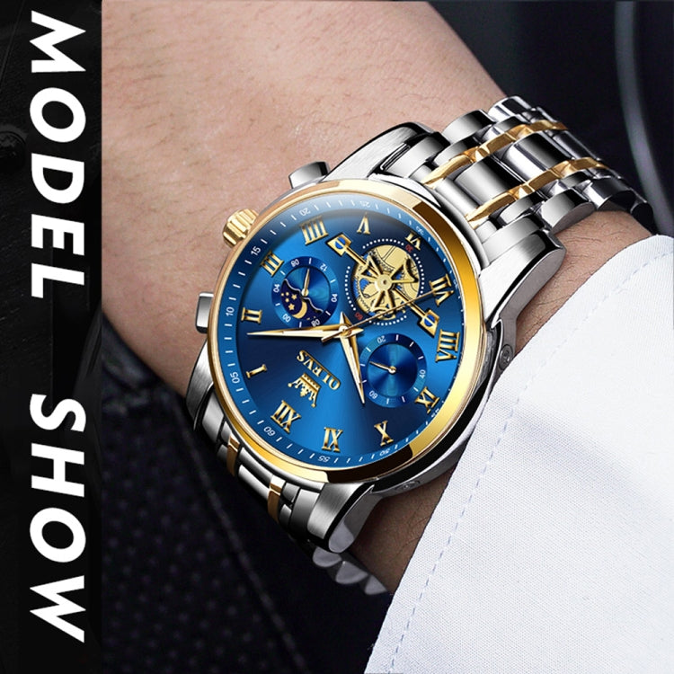 OLEVS 2859 Men Multifunctional Luminous Waterproof Quartz Watch(Blue + Gold) - Metal Strap Watches by OLEVS | Online Shopping South Africa | PMC Jewellery