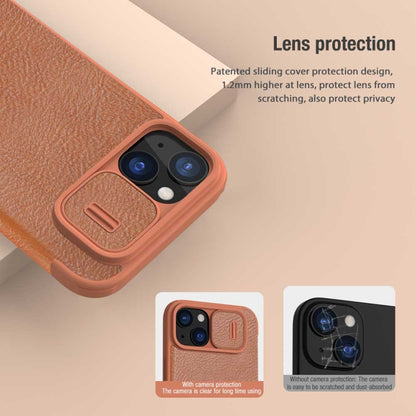 For iPhone 15 Plus NILLKIN QIN Series Pro Sliding Camera Cover Design Leather Phone Case(Brown) - iPhone 15 Plus Cases by NILLKIN | Online Shopping South Africa | PMC Jewellery