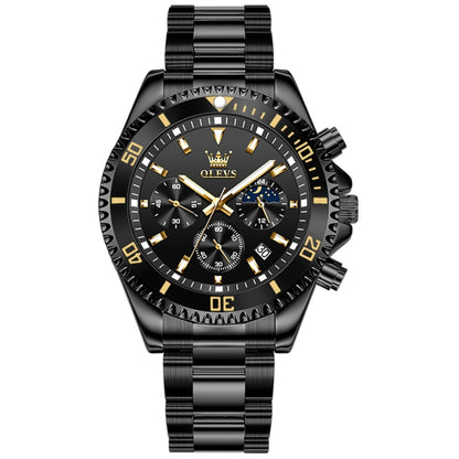 OLEVS 2870 Men Multifunctional Chronograph Three Eyes Waterproof Quartz Watch(Black) - Metal Strap Watches by OLEVS | Online Shopping South Africa | PMC Jewellery
