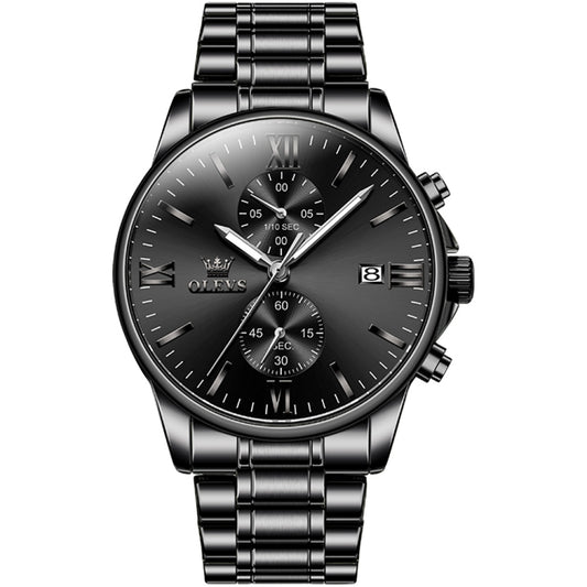 OLEVS 2886 Men Sports Chronograph Waterproof Luminous Quartz Watch(Black Silver Steel Strip) - Metal Strap Watches by OLEVS | Online Shopping South Africa | PMC Jewellery