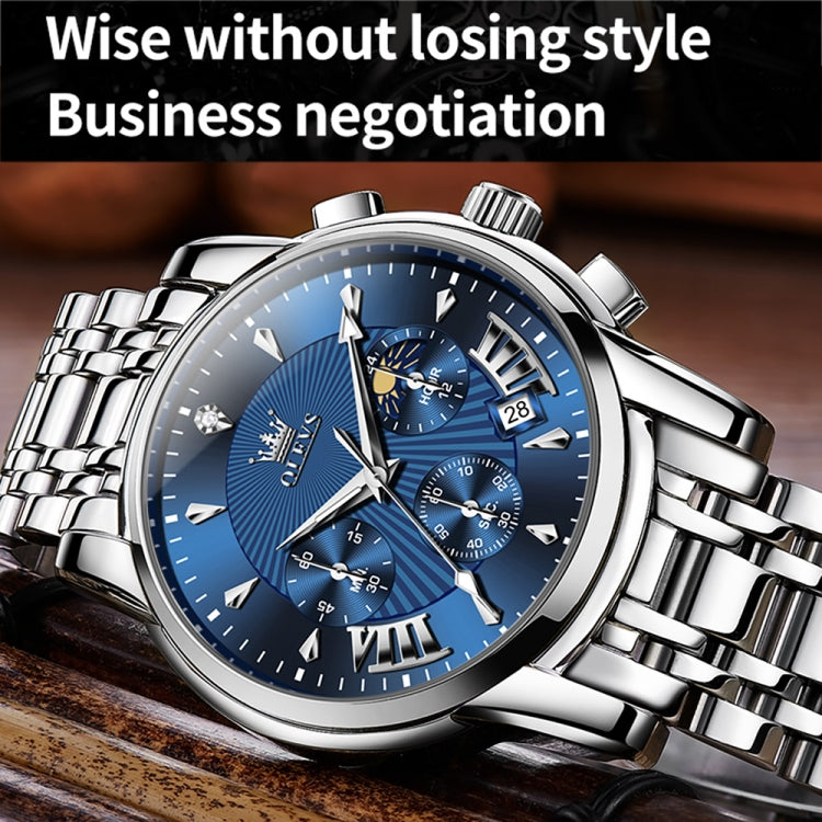 OLEVS 2892 Men Multifunctional Business Waterproof Quartz Watch(Blue + Silver) - Metal Strap Watches by OLEVS | Online Shopping South Africa | PMC Jewellery