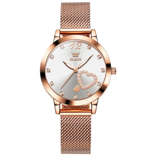 OLEVS 5189 Women Heart Shape Waterproof Quartz Watch(White) - Metal Strap Watches by OLEVS | Online Shopping South Africa | PMC Jewellery | Buy Now Pay Later Mobicred