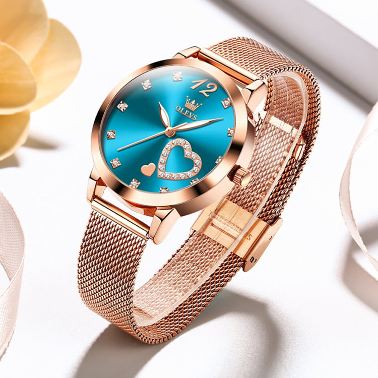 OLEVS 5189 Women Heart Shape Waterproof Quartz Watch(Blue) - Metal Strap Watches by OLEVS | Online Shopping South Africa | PMC Jewellery | Buy Now Pay Later Mobicred