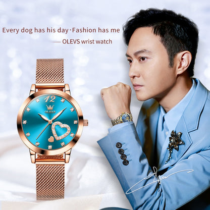 OLEVS 5189 Women Heart Shape Waterproof Quartz Watch(Blue) - Metal Strap Watches by OLEVS | Online Shopping South Africa | PMC Jewellery | Buy Now Pay Later Mobicred