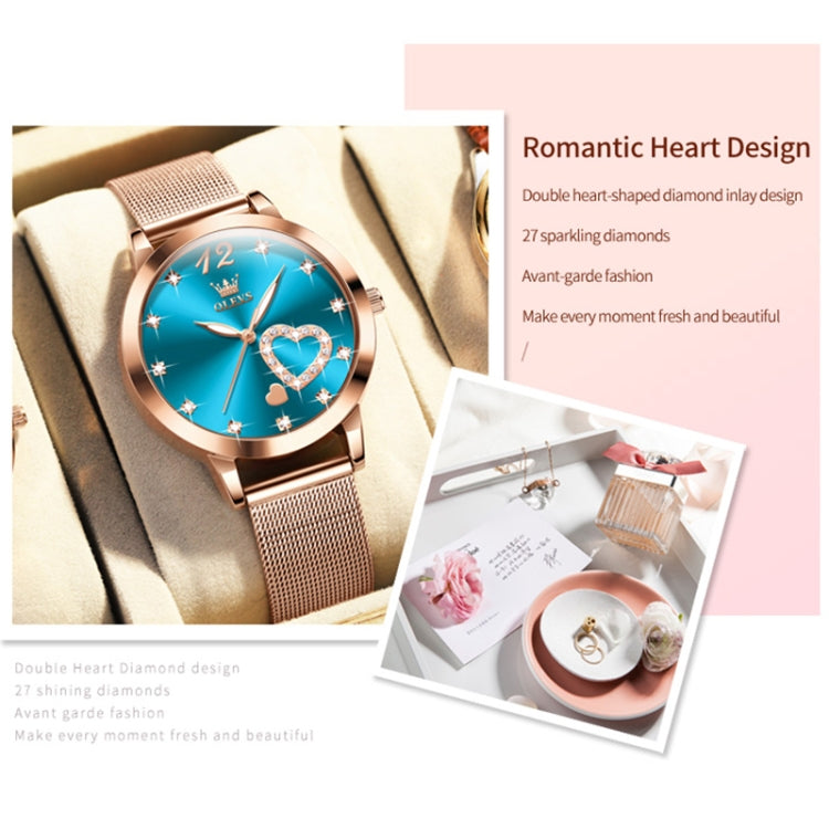 OLEVS 5189 Women Heart Shape Waterproof Quartz Watch(Blue) - Metal Strap Watches by OLEVS | Online Shopping South Africa | PMC Jewellery | Buy Now Pay Later Mobicred