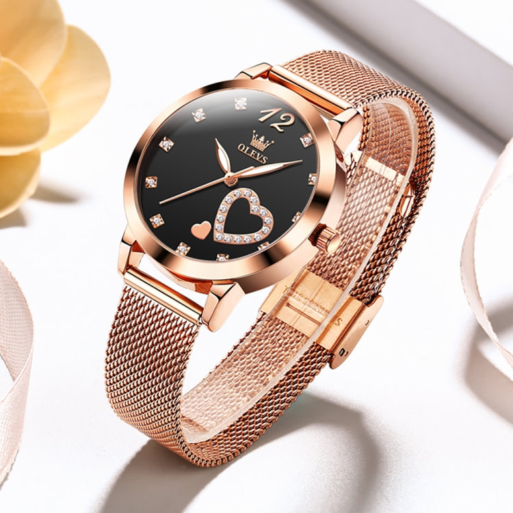 OLEVS 5189 Women Heart Shape Waterproof Quartz Watch(Black) - Metal Strap Watches by OLEVS | Online Shopping South Africa | PMC Jewellery | Buy Now Pay Later Mobicred