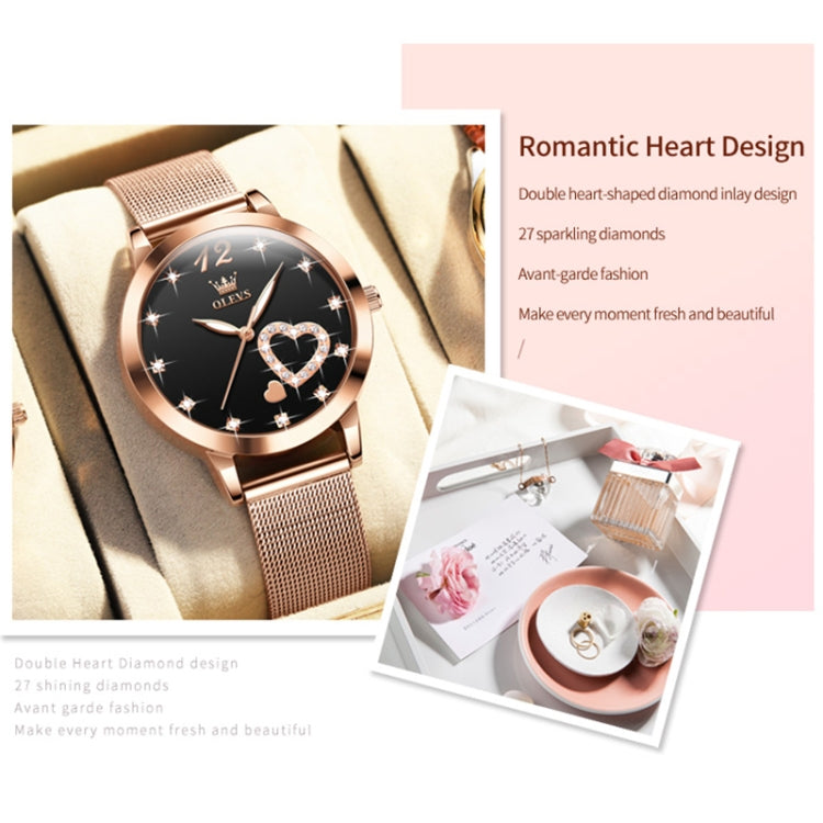 OLEVS 5189 Women Heart Shape Waterproof Quartz Watch(Black) - Metal Strap Watches by OLEVS | Online Shopping South Africa | PMC Jewellery | Buy Now Pay Later Mobicred