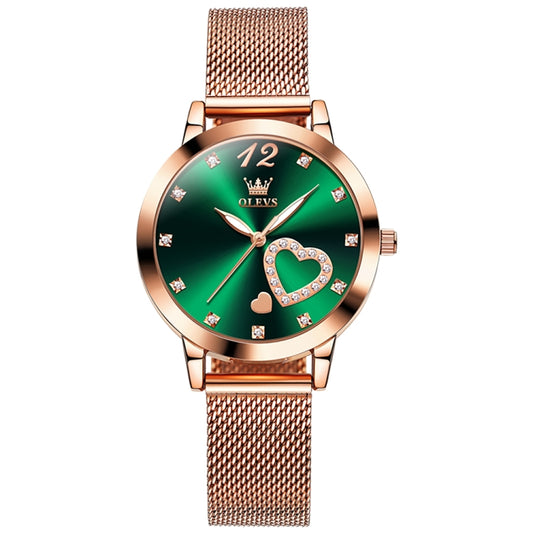 OLEVS 5189 Women Heart Shape Waterproof Quartz Watch(Green) - Metal Strap Watches by OLEVS | Online Shopping South Africa | PMC Jewellery | Buy Now Pay Later Mobicred