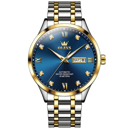 OLEVS 9946 Men Diamond Roman Scale Waterproof Quartz Watch(Blue + Gold) - Metal Strap Watches by OLEVS | Online Shopping South Africa | PMC Jewellery | Buy Now Pay Later Mobicred