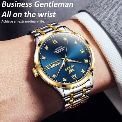 OLEVS 9946 Men Diamond Roman Scale Waterproof Quartz Watch(Blue + Gold) - Metal Strap Watches by OLEVS | Online Shopping South Africa | PMC Jewellery | Buy Now Pay Later Mobicred