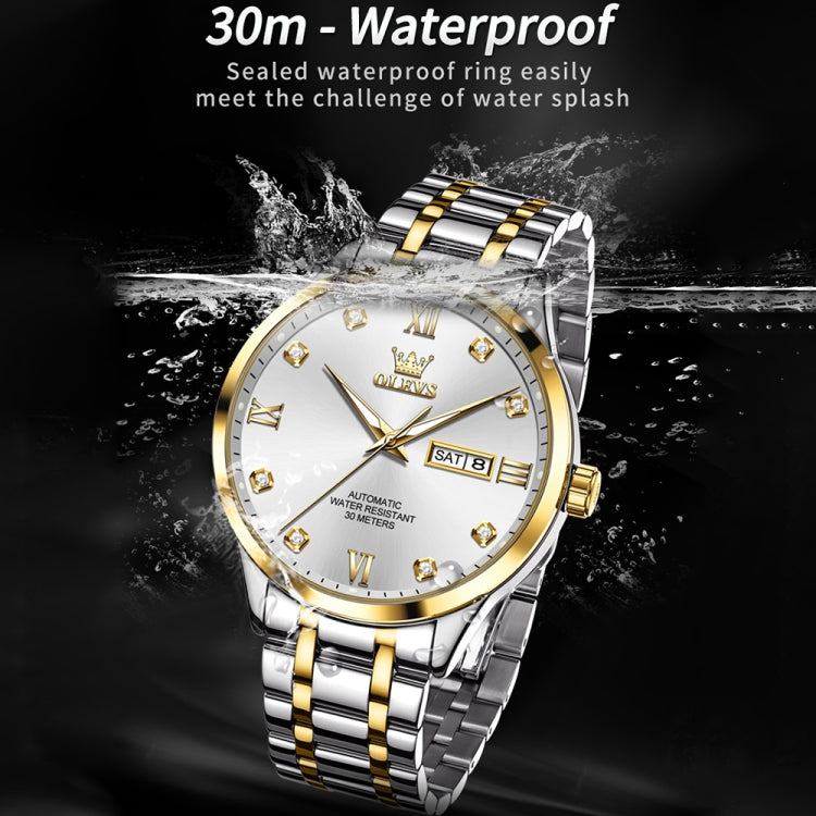 OLEVS 9946 Men Diamond Roman Scale Waterproof Quartz Watch(White + Gold) - Metal Strap Watches by OLEVS | Online Shopping South Africa | PMC Jewellery