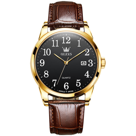 OLEVS 5566 Men Simple Single Calendar Waterproof Quartz Watch(Black) - Leather Strap Watches by OLEVS | Online Shopping South Africa | PMC Jewellery