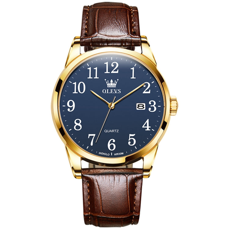 OLEVS 5566 Men Simple Single Calendar Waterproof Quartz Watch(Blue) - Leather Strap Watches by OLEVS | Online Shopping South Africa | PMC Jewellery