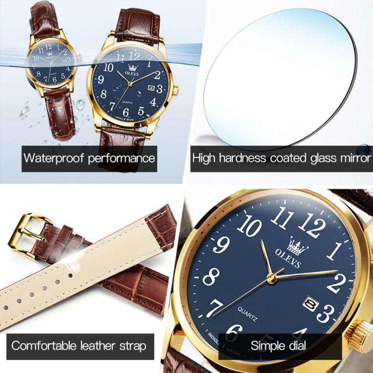 OLEVS 5566 Men Simple Single Calendar Waterproof Quartz Watch(Blue) - Leather Strap Watches by OLEVS | Online Shopping South Africa | PMC Jewellery