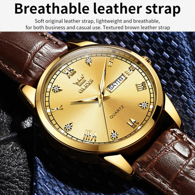 OLEVS 6896 Men Multifunctional Luminous Waterproof Quartz Watch(Gold) - Leather Strap Watches by OLEVS | Online Shopping South Africa | PMC Jewellery