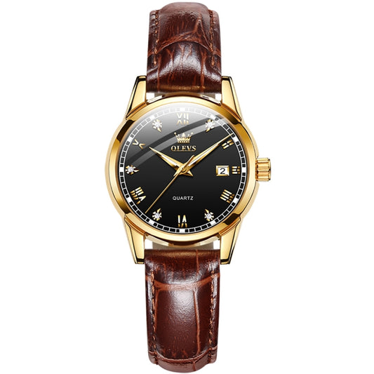 OLEVS 6896 Women Multifunctional Luminous Waterproof Quartz Watch(Black) - Leather Strap Watches by OLEVS | Online Shopping South Africa | PMC Jewellery | Buy Now Pay Later Mobicred