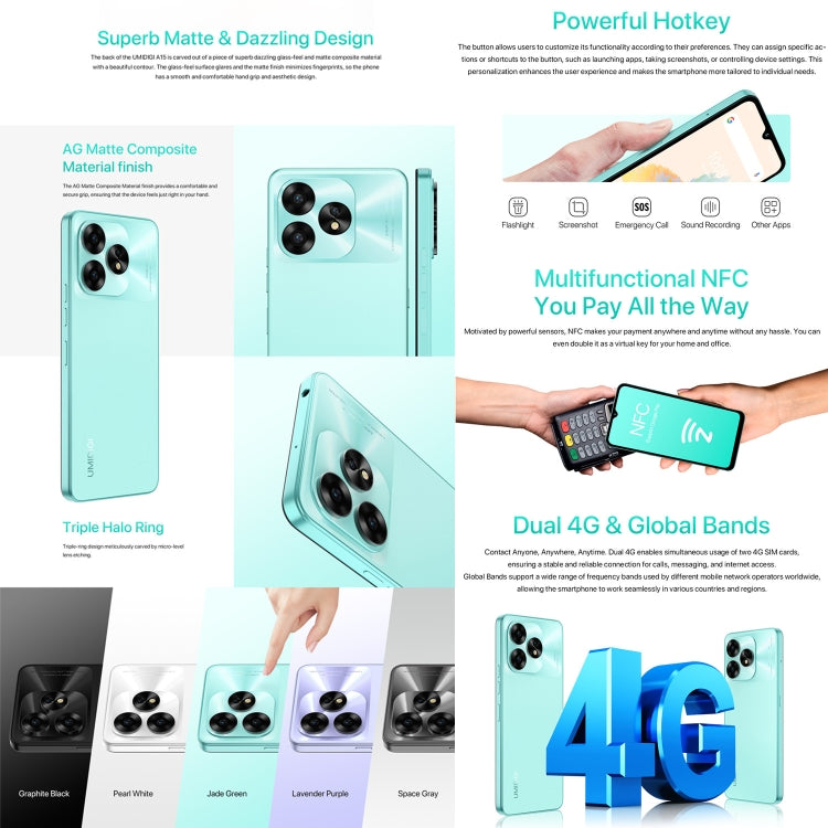 [HK Warehouse] UMIDIGI A15, 8GB+256GB, Face ID & Side Fingerprint Identification, 6.7 inch Android 13 Unisoc T616 Octa Core, Network: 4G, NFC, OTG(Graphite Black) - UMIDIGI by UMIDIGI | Online Shopping South Africa | PMC Jewellery