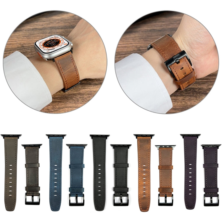 For Apple Watch 9 45mm Retro Texture Leather Watch Band(Blue) - Watch Bands by PMC TechLife | Online Shopping South Africa | PMC TechLife
