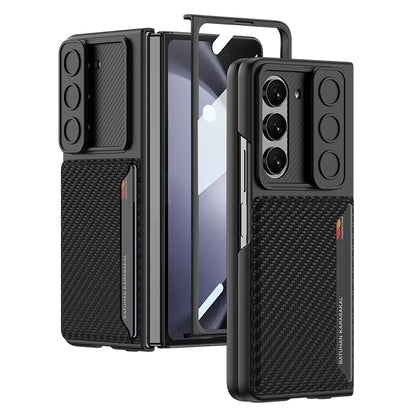 For Samsung Galaxy Z Fold5 GKK Integrated Ultra-thin Sliding Window Folding Phone Case with Card Holder(Carbon Fiber) - Galaxy Z Fold5 Cases by GKK | Online Shopping South Africa | PMC Jewellery