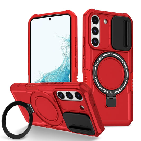 For Samsung Galaxy S22 5G Sliding Camshield Magsafe Holder TPU Hybrid PC Phone Case(Red) - Galaxy Phone Cases by PMC Jewellery | Online Shopping South Africa | PMC Jewellery