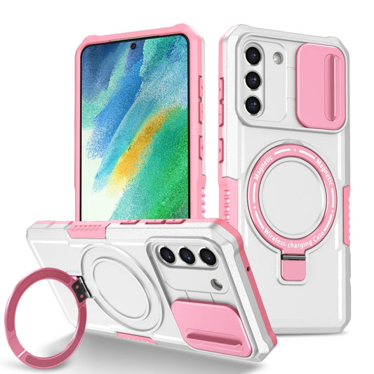 For Samsung Galaxy S21 FE 5G Sliding Camshield Magsafe Holder TPU Hybrid PC Phone Case(Pink White) - Galaxy Phone Cases by PMC Jewellery | Online Shopping South Africa | PMC Jewellery