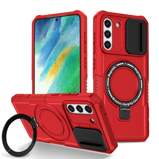 For Samsung Galaxy S21 FE 5G Sliding Camshield Magsafe Holder TPU Hybrid PC Phone Case(Red) - Galaxy Phone Cases by PMC Jewellery | Online Shopping South Africa | PMC Jewellery