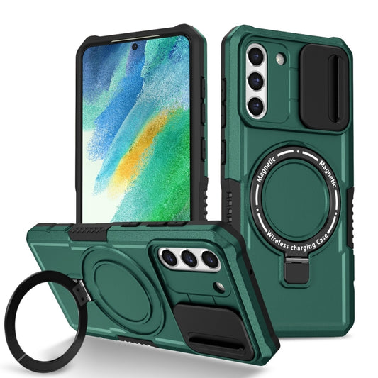 For Samsung Galaxy S21 FE 5G Sliding Camshield Magsafe Holder TPU Hybrid PC Phone Case(Deep Green) - Galaxy Phone Cases by PMC Jewellery | Online Shopping South Africa | PMC Jewellery