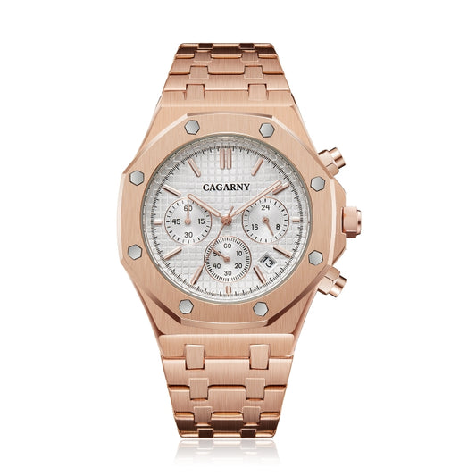 CAGARNY 6835 Men Simple Quartz Steel Band Watch(Rose Gold + White) - Metal Strap Watches by CAGARNY | Online Shopping South Africa | PMC Jewellery | Buy Now Pay Later Mobicred