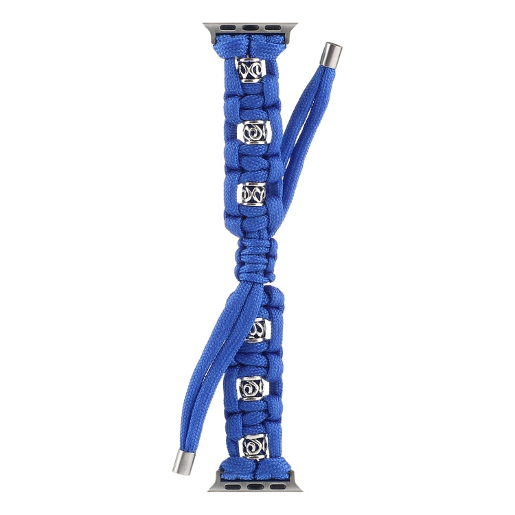 For Apple Watch SE 2023 44mm Silk Silver Beads Braided Watch Band(Blue) - Watch Bands by PMC TechLife | Online Shopping South Africa | PMC TechLife
