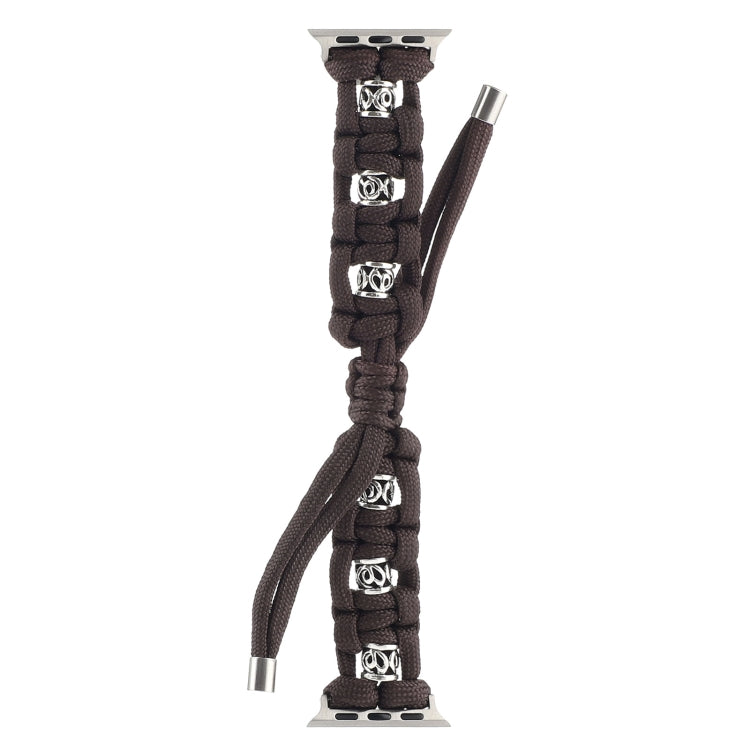 For Apple Watch Ultra 49mm Silk Silver Beads Braided Watch Band(Coffee) - Watch Bands by PMC TechLife | Online Shopping South Africa | PMC TechLife