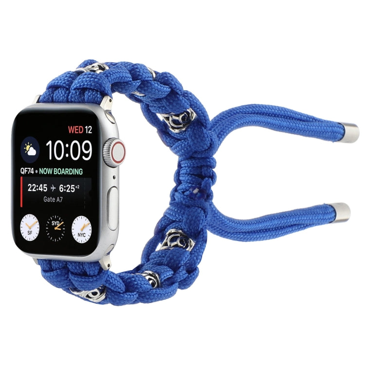 For Apple Watch SE 2022 40mm Silk Silver Beads Braided Watch Band(Blue) - Watch Bands by PMC TechLife | Online Shopping South Africa | PMC TechLife