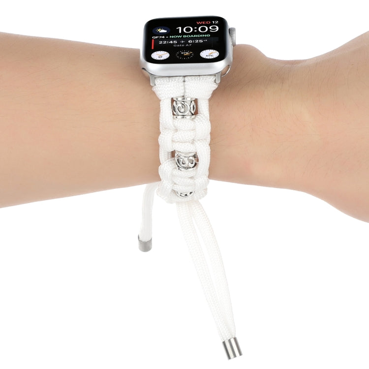 For Apple Watch Series 7 41mm Silk Silver Beads Braided Watch Band(White) - Watch Bands by PMC TechLife | Online Shopping South Africa | PMC TechLife