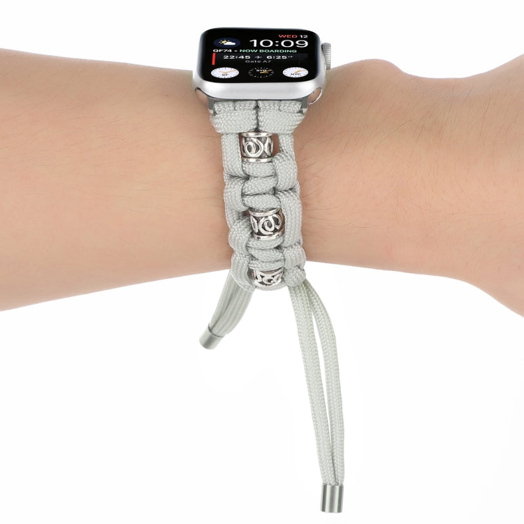 For Apple Watch Series 7 45mm Silk Silver Beads Braided Watch Band(Grey) - Watch Bands by PMC TechLife | Online Shopping South Africa | PMC TechLife