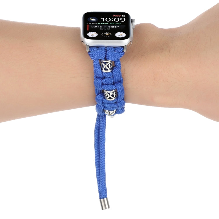 For Apple Watch Series 5 44mm Silk Silver Beads Braided Watch Band(Blue) - Watch Bands by PMC TechLife | Online Shopping South Africa | PMC TechLife