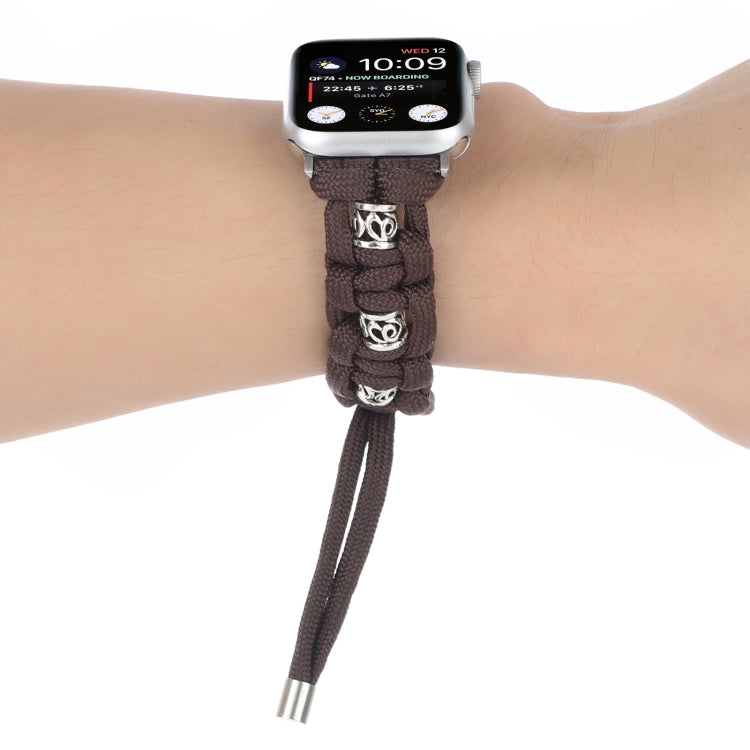 For Apple Watch Series 4 44mm Silk Silver Beads Braided Watch Band(Coffee) - Watch Bands by PMC TechLife | Online Shopping South Africa | PMC TechLife