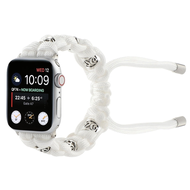 For Apple Watch Series 4 44mm Silk Silver Beads Braided Watch Band(White) - Watch Bands by PMC TechLife | Online Shopping South Africa | PMC TechLife