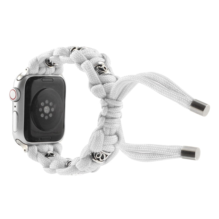 For Apple Watch Series 4 40mm Silk Silver Beads Braided Watch Band(White) - Watch Bands by PMC TechLife | Online Shopping South Africa | PMC TechLife