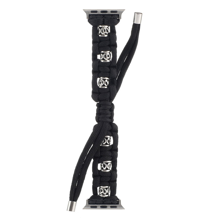 For Apple Watch Series 3 42mm Silk Silver Beads Braided Watch Band(Black) - Watch Bands by PMC TechLife | Online Shopping South Africa | PMC TechLife