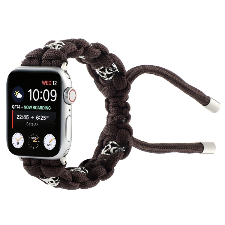 For Apple Watch Series 2 42mm Silk Silver Beads Braided Watch Band(Coffee) - Watch Bands by PMC TechLife | Online Shopping South Africa | PMC TechLife