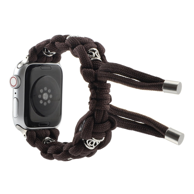 For Apple Watch Series 2 42mm Silk Silver Beads Braided Watch Band(Coffee) - Watch Bands by PMC TechLife | Online Shopping South Africa | PMC TechLife